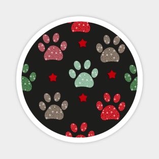 Paw print and snowflakes Merry Christmas white pattern Magnet